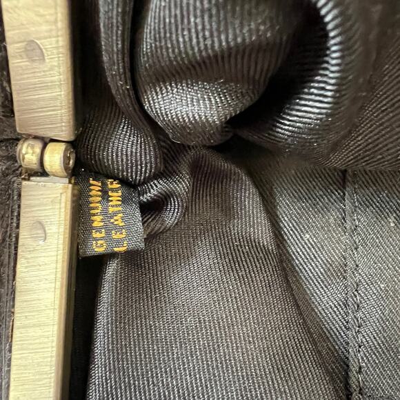 Vintage Black Leather Brass Hardware Wallet on a Chain Evening Clutch Bag - Picture 12 of 12